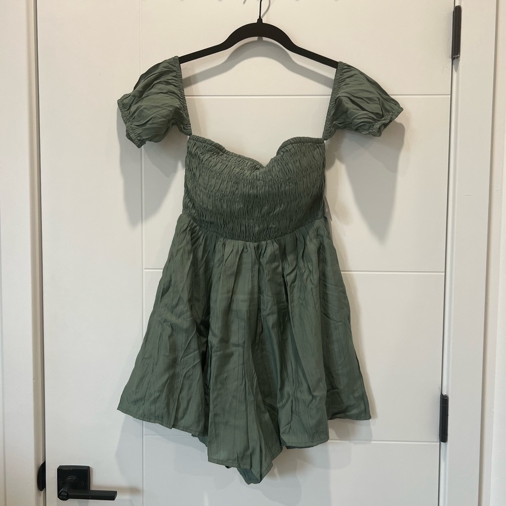 NWT* Klassy Network Green Off-Shoulder Romper with built in bra